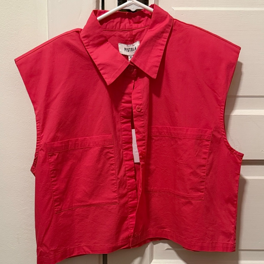 Pistola Women's Button Down Sleeveless Pink Shirt